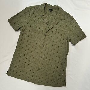 Express - Men's Olive Short-Sleeve Button-Down Shirt